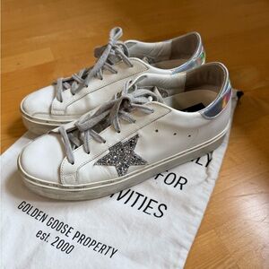 Golden Goose White Sneakers with Glitter Star, dust bag, original tag